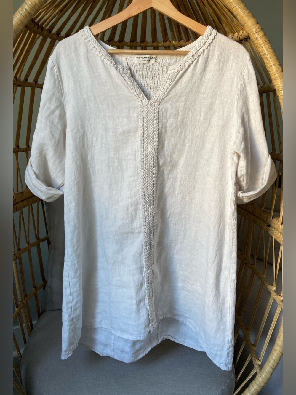 Made in Italy 100% Linen Terzo Millennio White Cream Medium Coastal Lagenlook - Picture 3 of 9